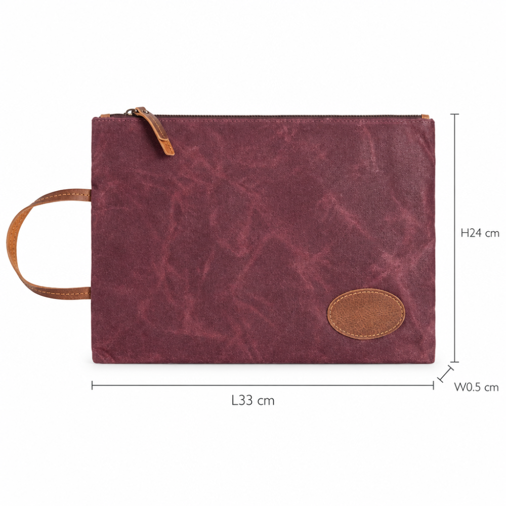 VIVACE SLING BAG: RED Waxed Canvas LARGE hand Sling Bag with genuine leather carry handle SIZE