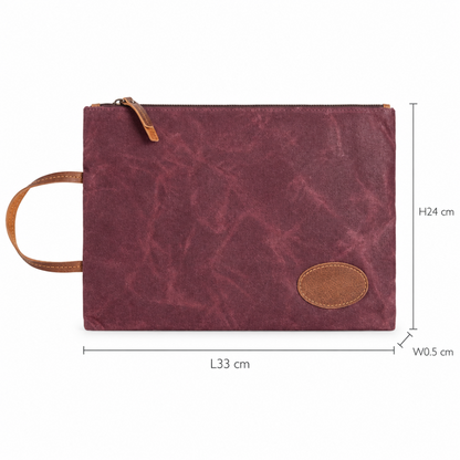 VIVACE SLING BAG: RED Waxed Canvas LARGE hand Sling Bag with genuine leather carry handle SIZE