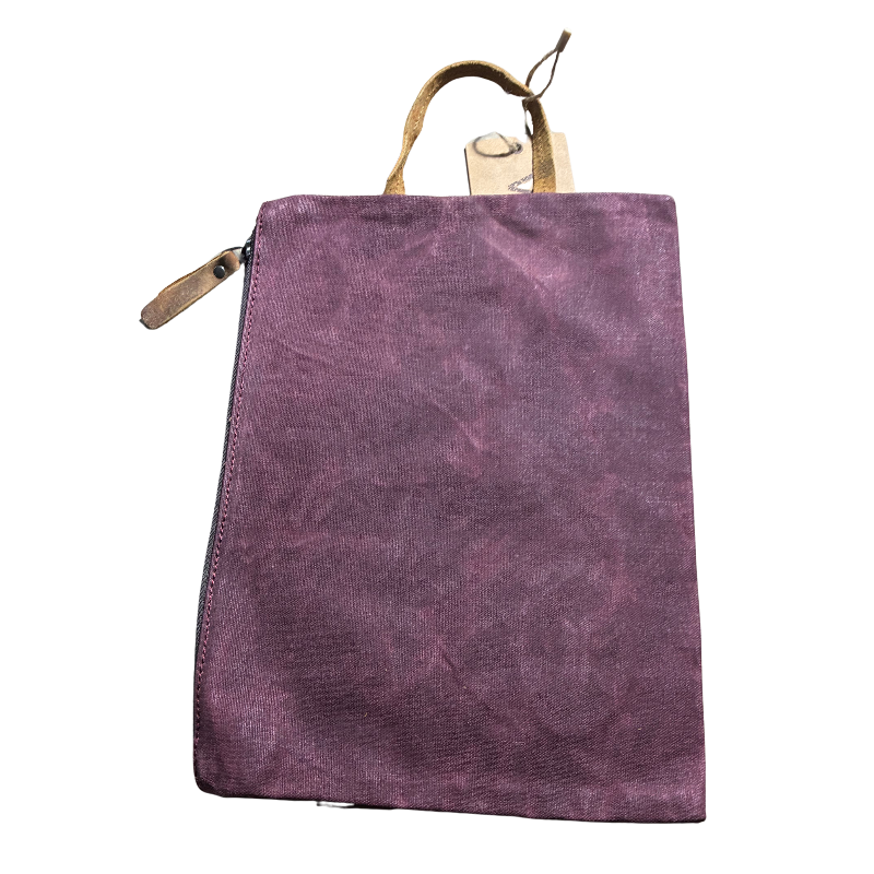 VIVACE SLING BAG: RED Waxed Canvas MEDIUM hand Sling Bag with genuine leather carry handle BACK VIEW