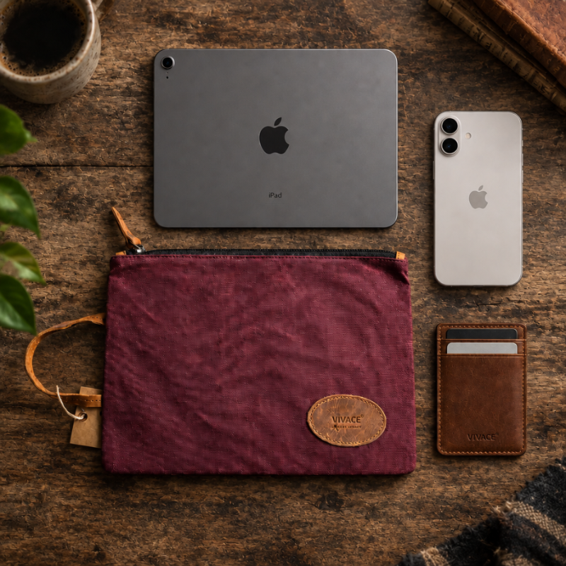 VIVACE SLING BAG: RED Waxed Canvas MEDIUM hand Sling Bag with genuine leather carry clasp HERO