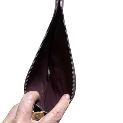 VIVACE SLING BAG: RED Waxed Canvas MEDIUM hand Sling Bag with genuine leather carry handle INNER VIEW