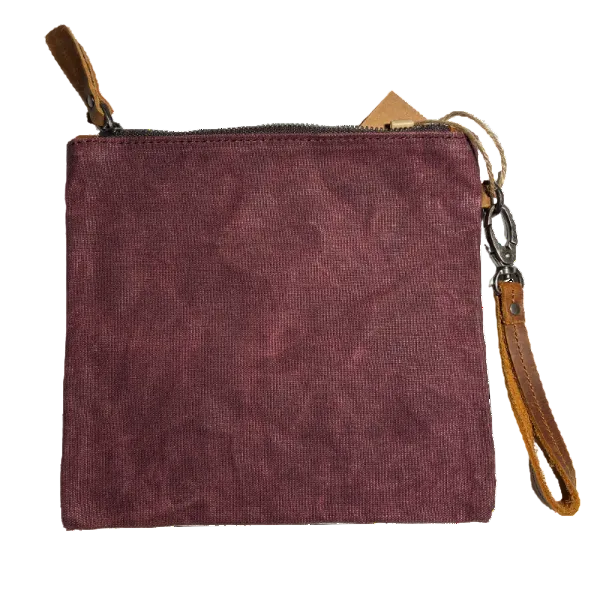 VIVACE SLING BAG: RED Waxed Canvas mini hand Sling Bag with genuine leather carry clasp back
