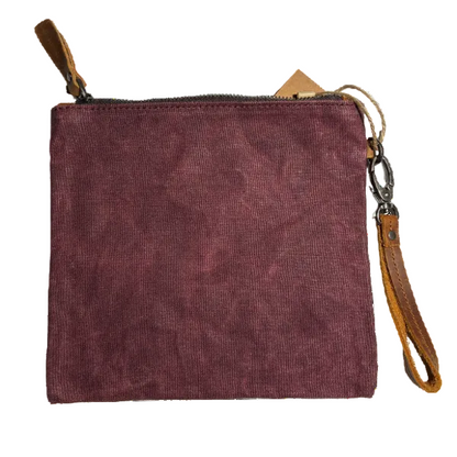 VIVACE SLING BAG: RED Waxed Canvas mini hand Sling Bag with genuine leather carry clasp back