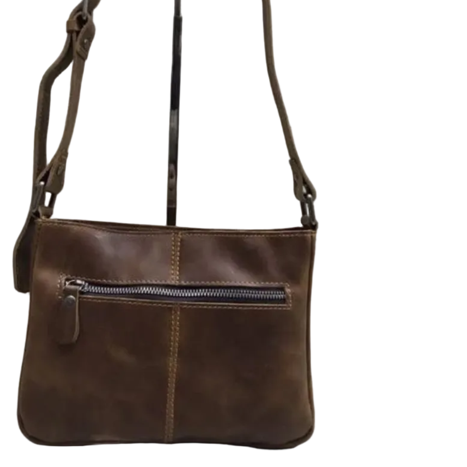 VIVACE SLING BAG: Small COFFEE BROWN Genuine Leather Cross Body Bag FRONT
