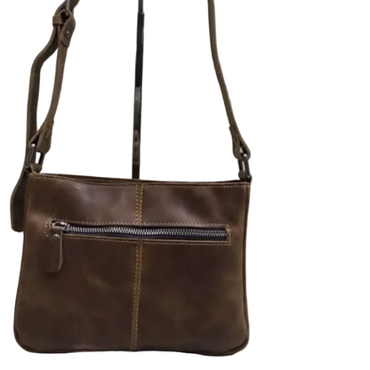 VIVACE SLING BAG: Small COFFEE BROWN Genuine Leather Cross Body Bag FRONT