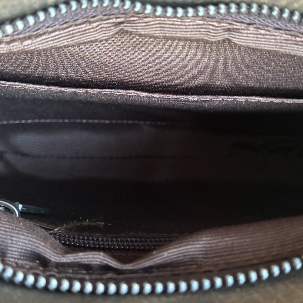 VIVACE SLING BAG: Small COFFEE BROWN Genuine Leather Cross Body Bag INNER VIEW