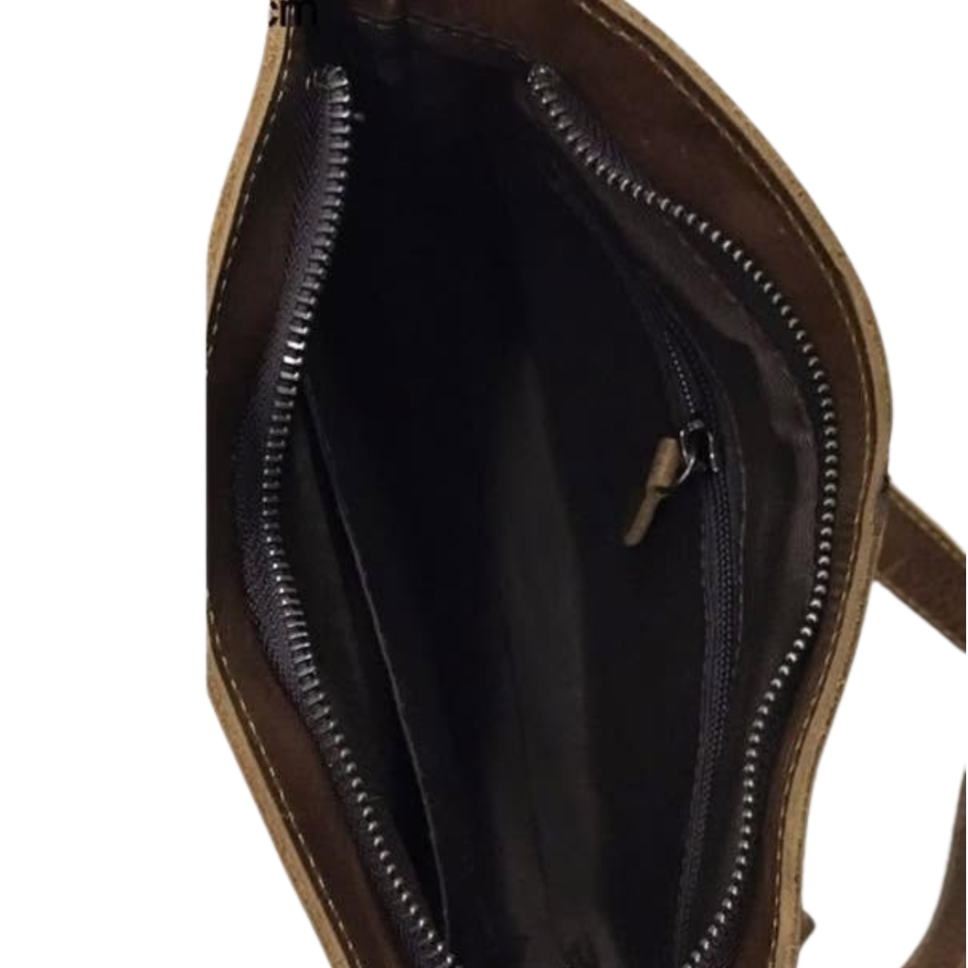 VIVACE SLING BAG: Small COFFEE BROWN Genuine Leather Cross Body Bag INSIDE