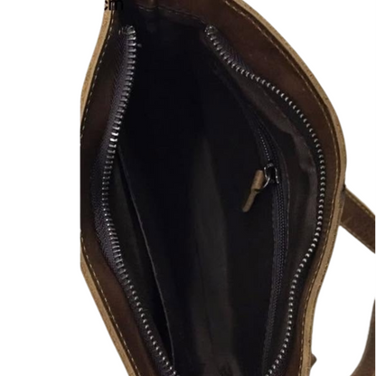 VIVACE SLING BAG: Small COFFEE BROWN Genuine Leather Cross Body Bag INSIDE
