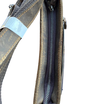 VIVACE SLING BAG: Small COFFEE BROWN Genuine Leather Cross Body Bag TOP ZIP