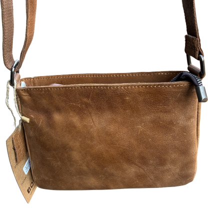 VIVACE SLING BAG: Small TAN BROWN Genuine Leather Cross Body Bag BACK VIEW