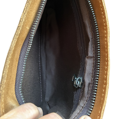 VIVACE SLING BAG: Small TAN BROWN Genuine Leather Cross Body Bag INSIDE