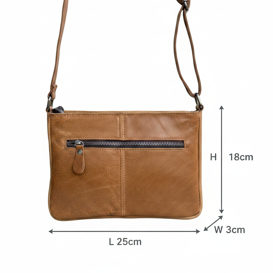 VIVACE SLING BAG: Small TAN BROWN Genuine Leather Cross Body Bag SIZE