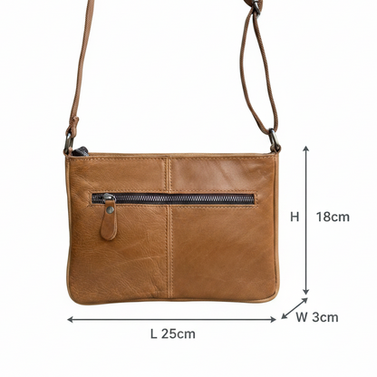 VIVACE SLING BAG: Small TAN BROWN Genuine Leather Cross Body Bag SIZE