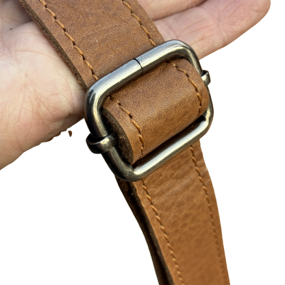 VIVACE SLING BAG: Small TAN BROWN Genuine Leather Cross Body Bag SLING ADJUSTABLE BUCKLE