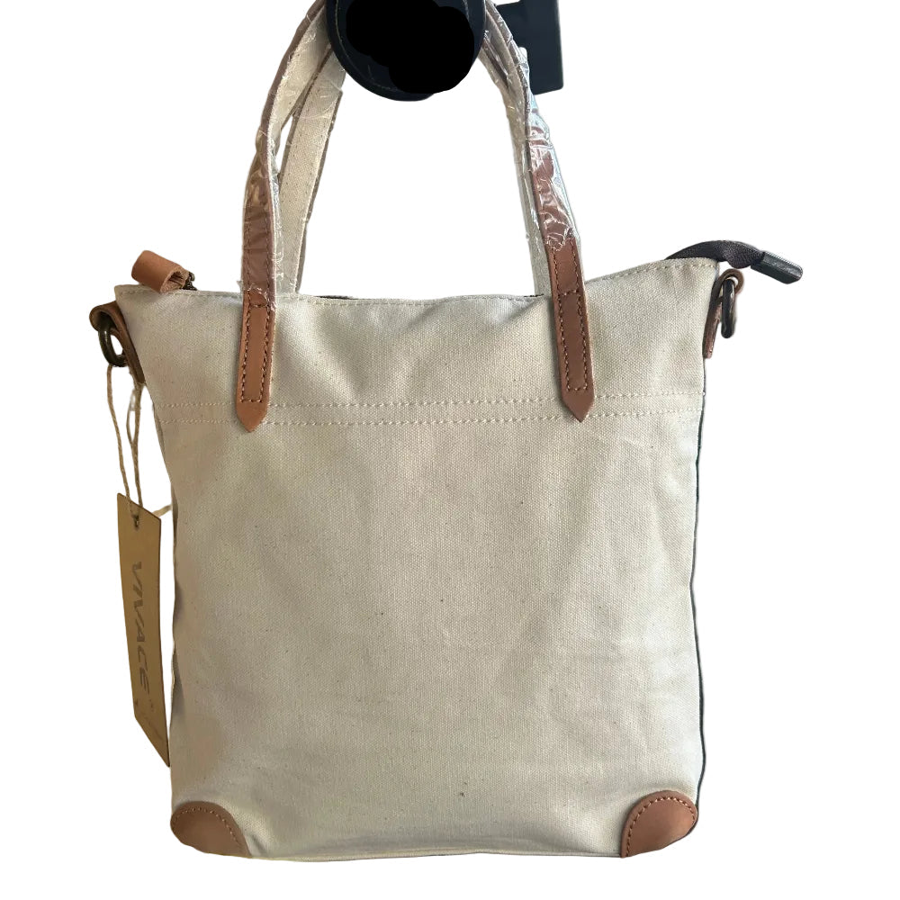 VIVACE SLING BAG: WHITE CANVAS with Genuine LEATHER Trim BACK