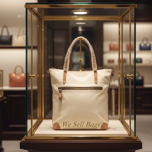 VIVACE SLING BAG: WHITE CANVAS with Genuine LEATHER Trim DISPLAY