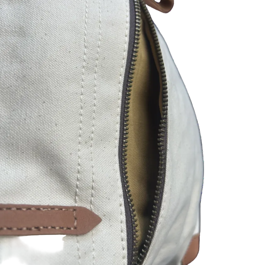 VIVACE SLING BAG: WHITE CANVAS with Genuine LEATHER Trim FRONT POCKET