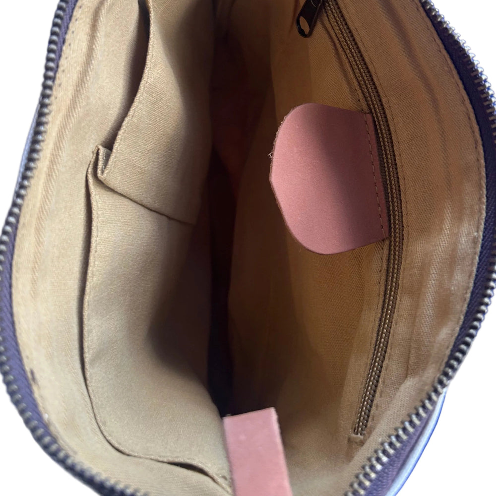 VIVACE SLING BAG: WHITE CANVAS with Genuine LEATHER Trim INSIDE