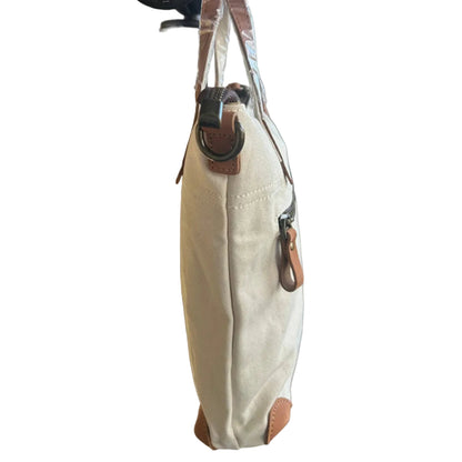 VIVACE SLING BAG: WHITE CANVAS with Genuine LEATHER Trim SIDE