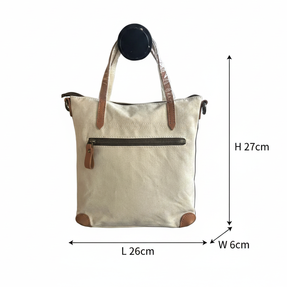 VIVACE SLING BAG: WHITE CANVAS with Genuine LEATHER Trim SIZE