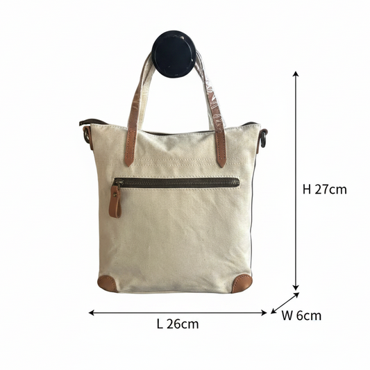 VIVACE SLING BAG: WHITE CANVAS with Genuine LEATHER Trim SIZE