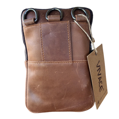 VIVACE Sling Bag: BROWN GENUINE Leather Vertical Small Cross Body/ Belt bag BACK VIEW
