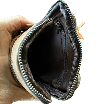 VIVACE Sling Bag: BROWN GENUINE Leather Vertical Small Cross Body/ Belt bag OPEN VIEW
