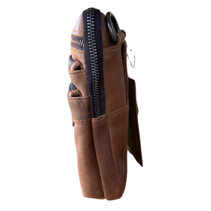 VIVACE Sling Bag: BROWN GENUINE Leather Vertical Small Cross Body/ Belt bag SIDE VIEW