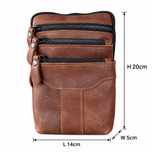 VIVACE Sling Bag: BROWN GENUINE Leather Vertical Small Cross Body/ Belt bag SIZE