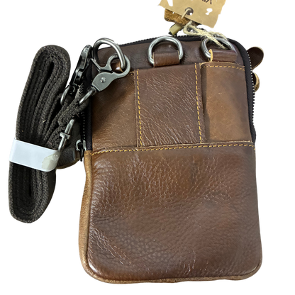 VIVACE Sling Bag: COFFEE BROWN GENUINE Leather Cross Body & Belt bag ADJUSTABLE STRAP ATTACHED VIEW