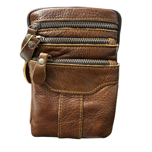 VIVACE Sling Bag: COFFEE BROWN GENUINE Leather Cross Body & Belt bag FRONT VIEW