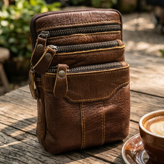VIVACE Sling Bag: COFFEE BROWN GENUINE Leather Cross Body & Belt bag HERO