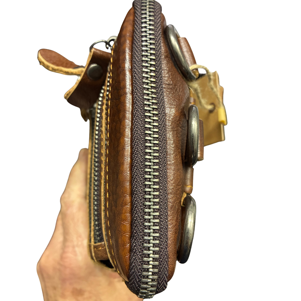 VIVACE Sling Bag: COFFEE BROWN GENUINE Leather Cross Body & Belt bag TOP ZIPPED VIEW