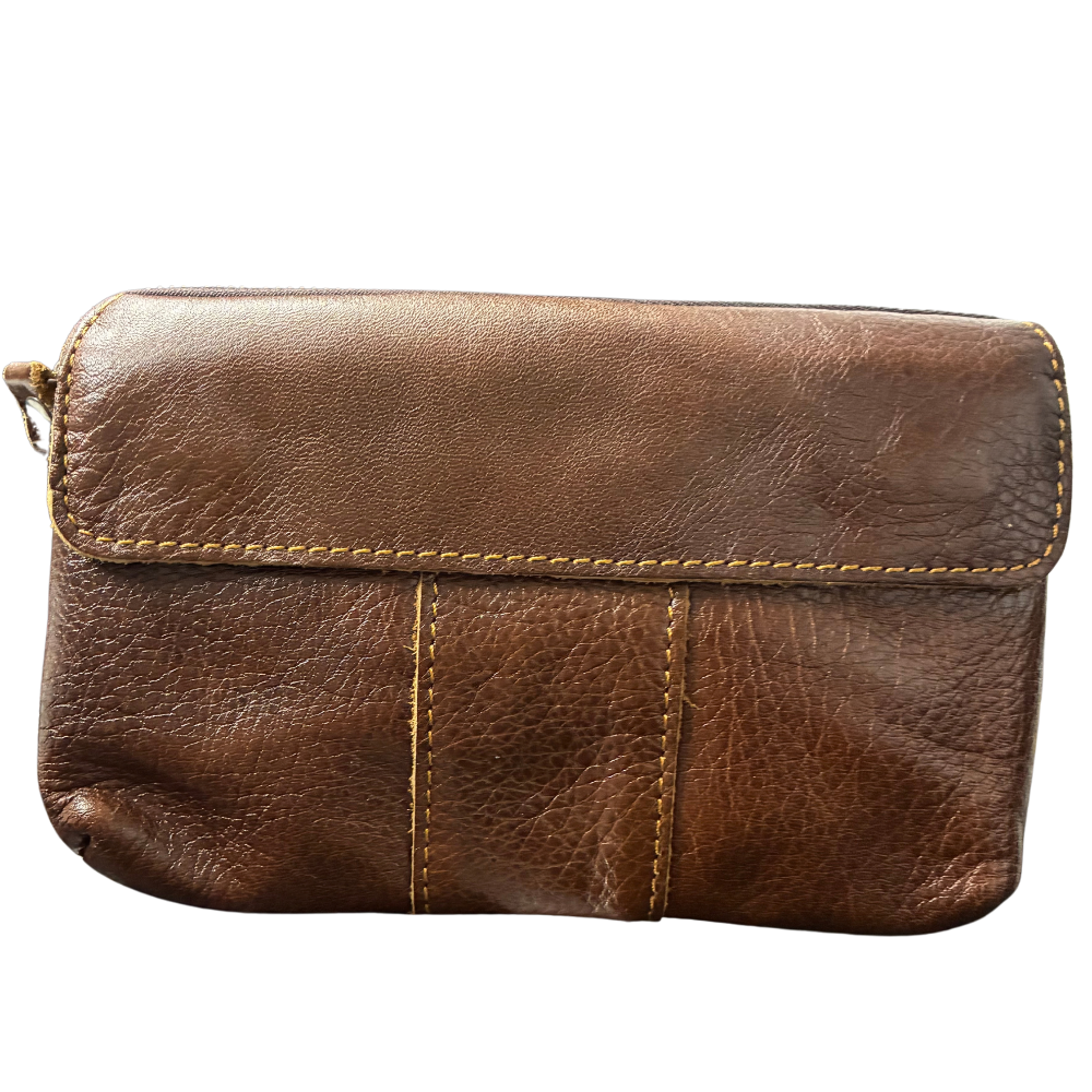 VIVACE Sling Bag: COFFEE BROWN GENUINE Leather Horizontal Small Cross Body/ Belt bag FRONT