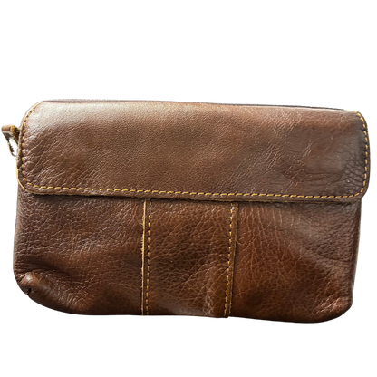 VIVACE Sling Bag: COFFEE BROWN GENUINE Leather Horizontal Small Cross Body/ Belt bag FRONT