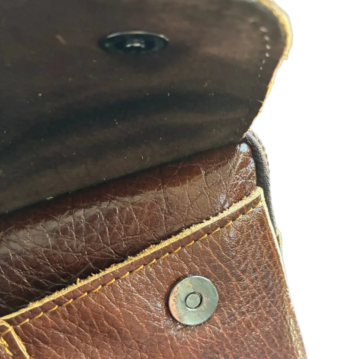 VIVACE Sling Bag: COFFEE BROWN GENUINE Leather Horizontal Small Cross Body/ Belt bag FRONT POCKET MAGNETIC CLIP CLOSURE