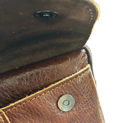 VIVACE Sling Bag: COFFEE BROWN GENUINE Leather Horizontal Small Cross Body/ Belt bag FRONT POCKET MAGNETIC CLIP CLOSURE