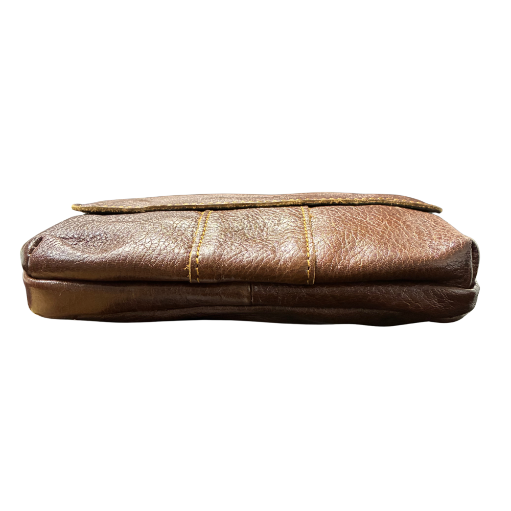 VIVACE Sling Bag: COFFEE BROWN GENUINE Leather Horizontal Small Cross Body/ Belt bag SIDE AND BOTTOM VIEW 