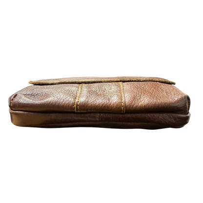 VIVACE Sling Bag: COFFEE BROWN GENUINE Leather Horizontal Small Cross Body/ Belt bag SIDE AND BOTTOM VIEW 