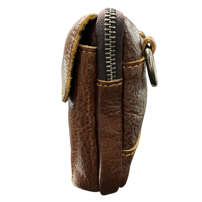 VIVACE Sling Bag: COFFEE BROWN GENUINE Leather Horizontal Small Cross Body/ Belt bag SIDE VIEW 