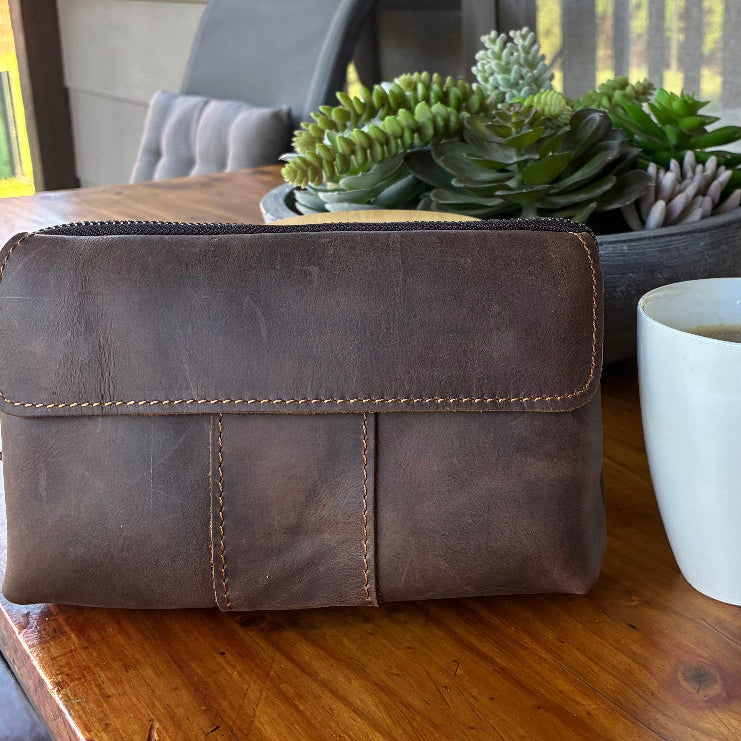 VIVACE Sling Bag: MOCHA BROWN GENUINE Leather Horizontal Small Cross Body/ Belt bag HERO