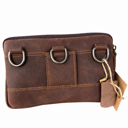 VIVACE Sling Bag: MOCHA BROWN GENUINE Leather Horizontal Small Cross Body/ Belt bag BACK VIEW