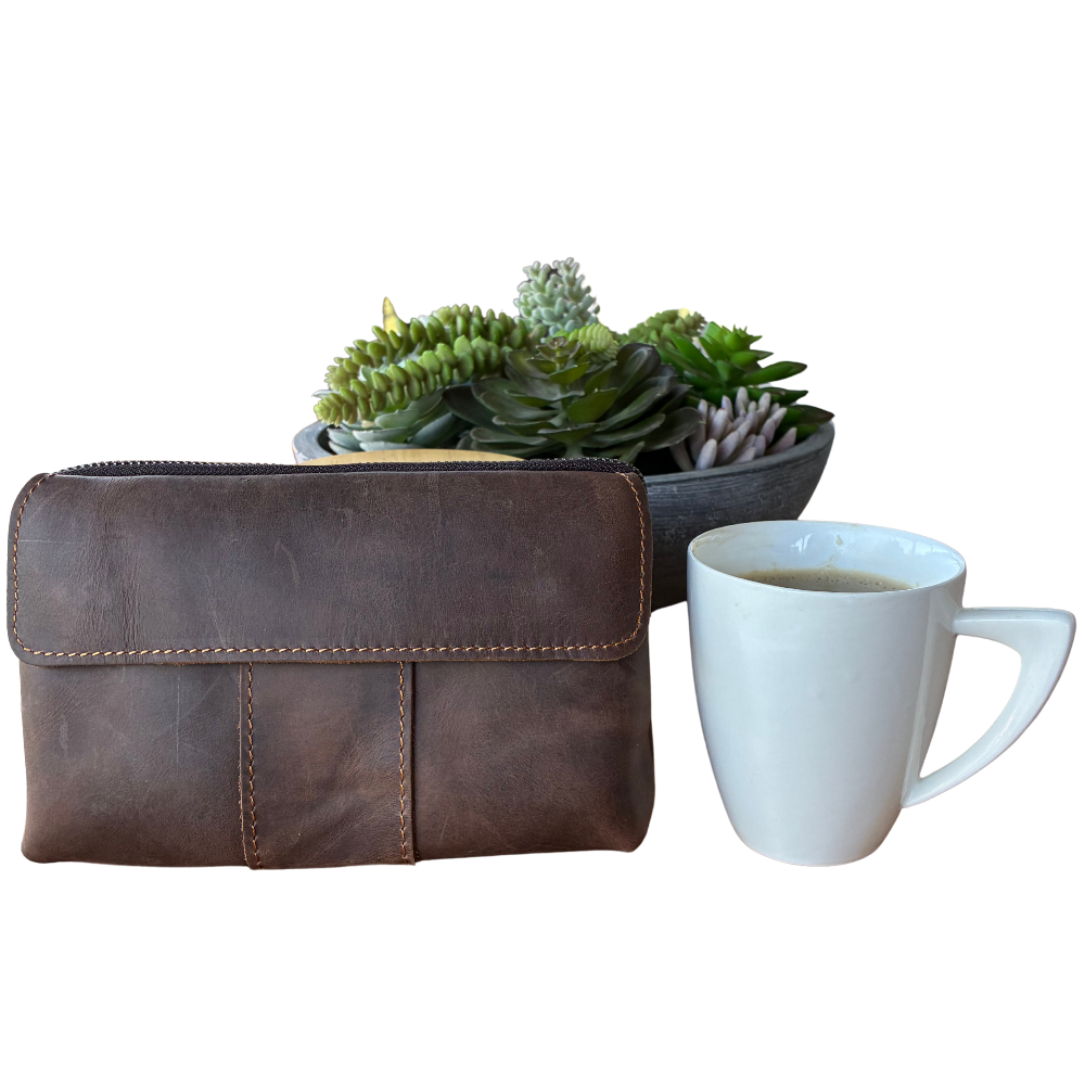 VIVACE Sling Bag: MOCHA BROWN GENUINE Leather Horizontal Small Cross Body/ Belt bag LIFESTYLE VIEW