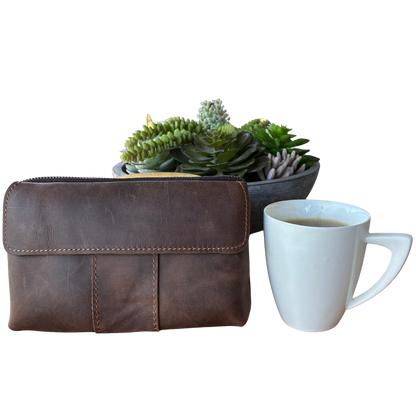 VIVACE Sling Bag: MOCHA BROWN GENUINE Leather Horizontal Small Cross Body/ Belt bag LIFESTYLE VIEW