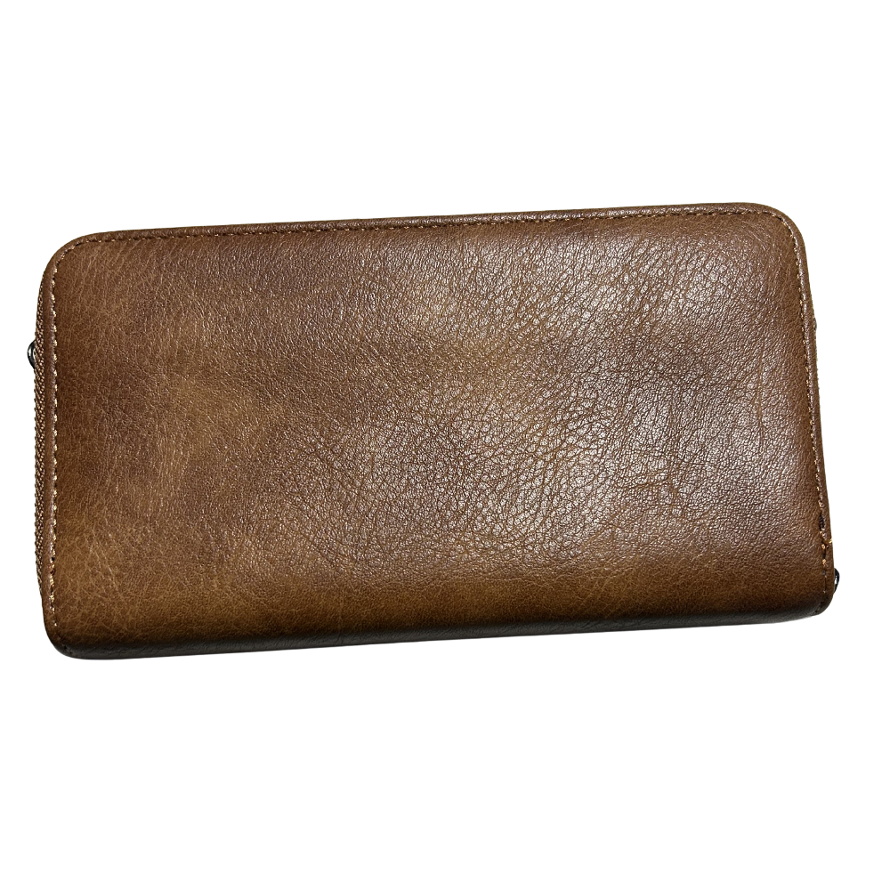 VIVACE Sling Wallet: BROWN PU Leather Horizontal Cellphone Sling BACK VIEW