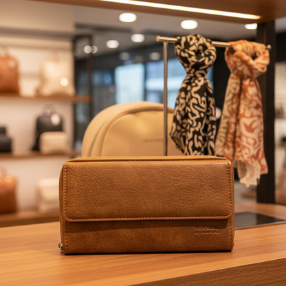 VIVACE Sling Wallet: BROWN PU Leather Horizontal Cellphone Sling LIFESTYLE