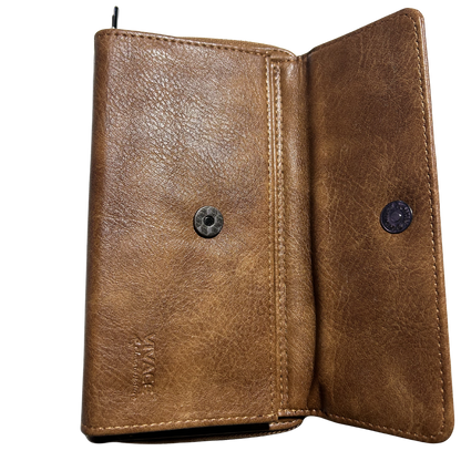 VIVACE Sling Wallet: BROWN PU Leather Horizontal Cellphone Sling OPEN CLIP