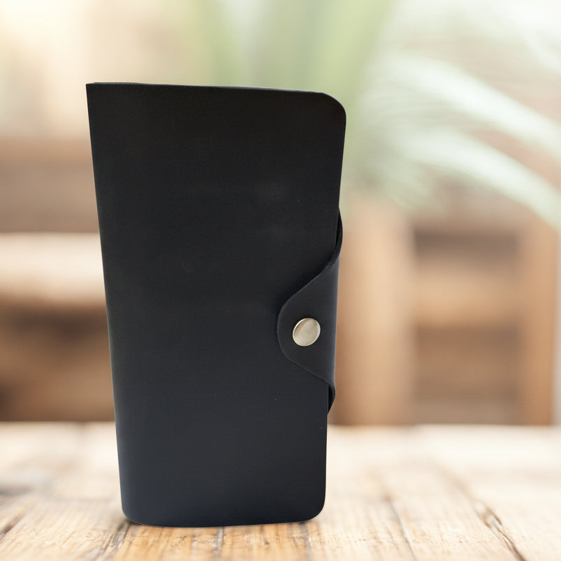 VIVACE WALLET: BLACK LARGE GENUINE LEATHER WALLET WITH CLIP