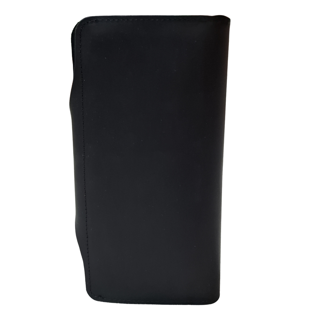 VIVACE WALLET: BLACK LARGE GENUINE LEATHER WALLET WITH CLIP BACK