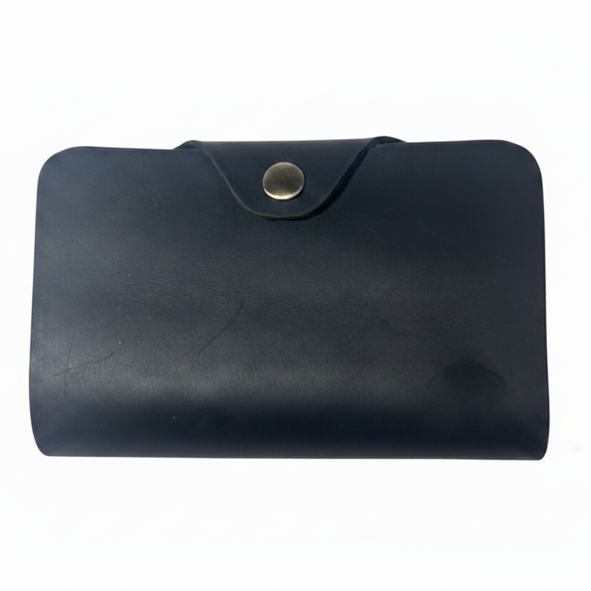 VIVACE WALLET: BLACK MEDIUM GENUINE LEATHER WALLET WITH CLIP FRONT VIEW